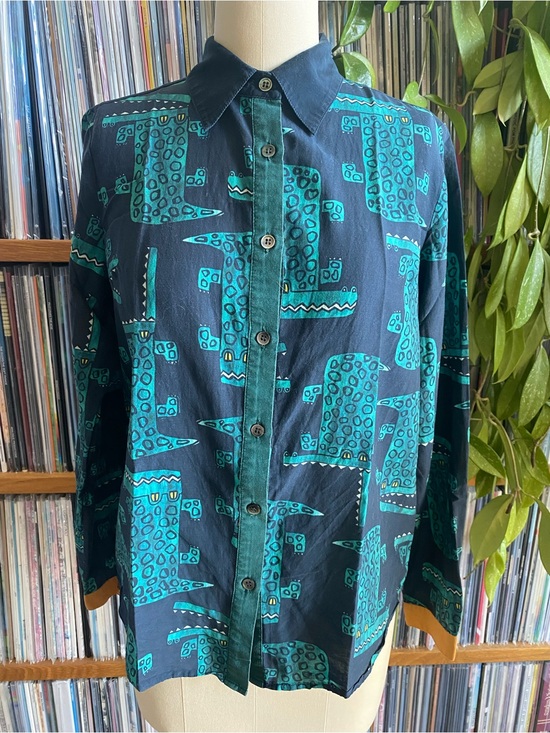 gorman Tops - GUC GORMAN - Navy & Teal Crock Button-Up Shirt - Size 4US / 8AU